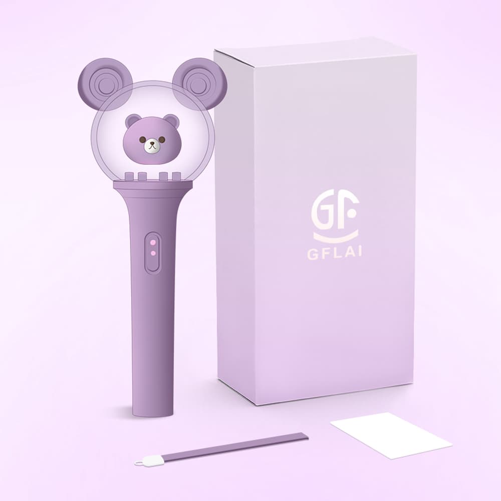 Custom acrylic lightstick packaging with branded gift boxes, foam inserts, and logo-printed sleeves for artist merchandise retail display