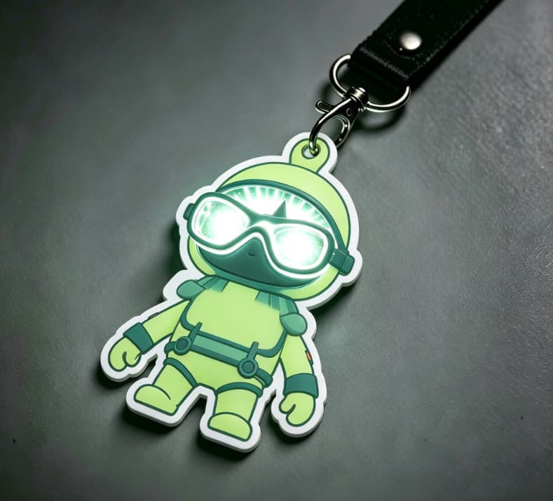 Diver shaped LED badge with glowing eyes for underwater or marine events