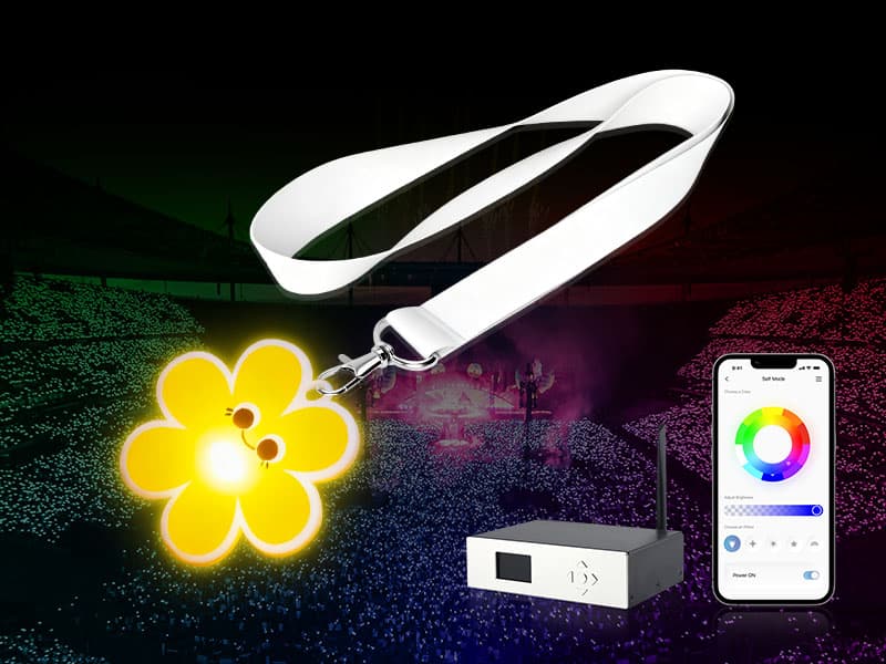 Concert LED lanyard bulk order planning and checklist showing strap samples and badge materials