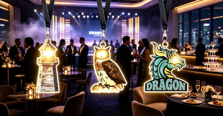 Laser-cut acrylic LED badge with custom shape and even light diffusion