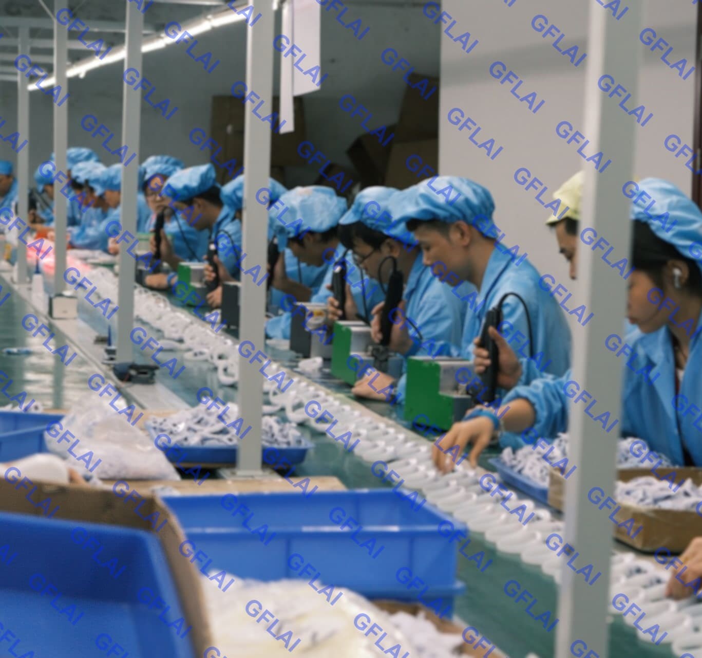 GFLAI LED factory production line in Shenzhen showing assembly and quality control stations