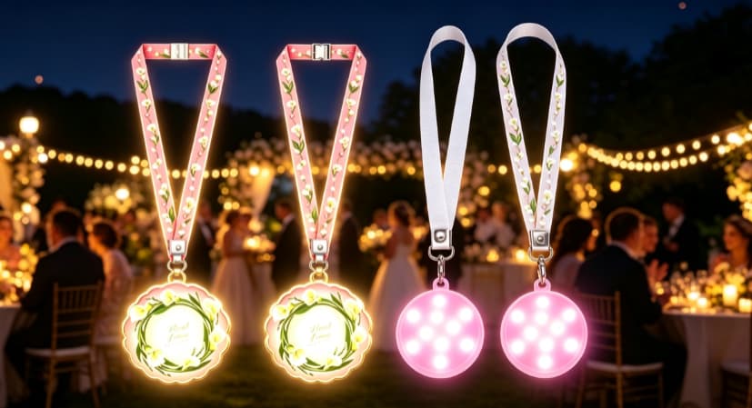 GFH-003 round medal LED lanyard with 10 bright LEDs and interchangeable fabric sleeve