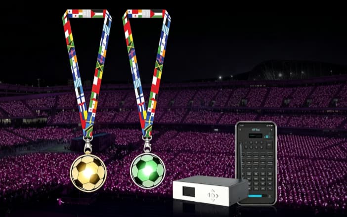 Custom branded mobile app controlling LED lanyards with GFC008 and GFC007 transmitters