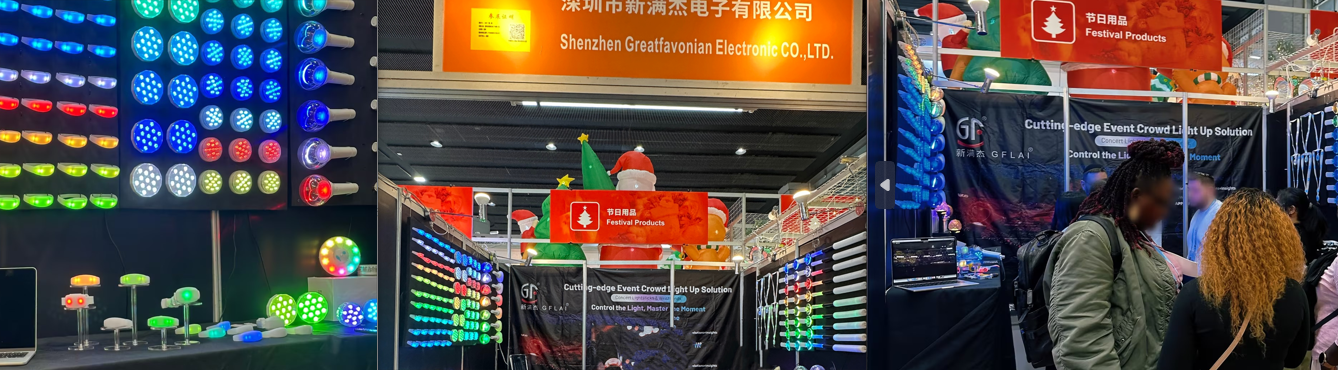 GFLAI booth at Canton Fair showcasing controlled LED lanyards to international buyers