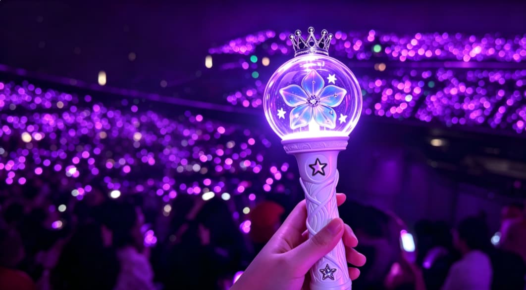 Custom lightstick Kpop concert audience with thousands of synchronised fan light sticks
