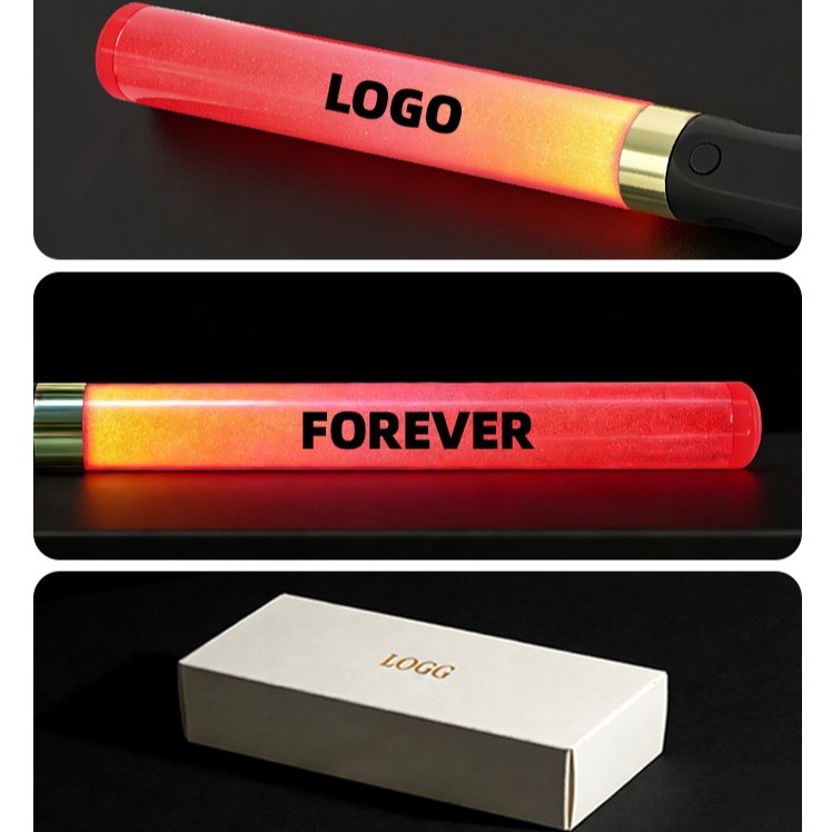 Finished custom laser-cut led acrylic light sticks neatly packed into premium branded retail boxes ready for shipment distribution