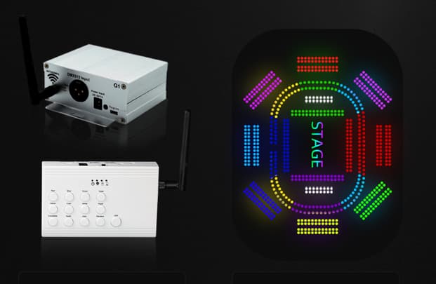 Event staff setting up RF remote control for LED lanyards with simple button press