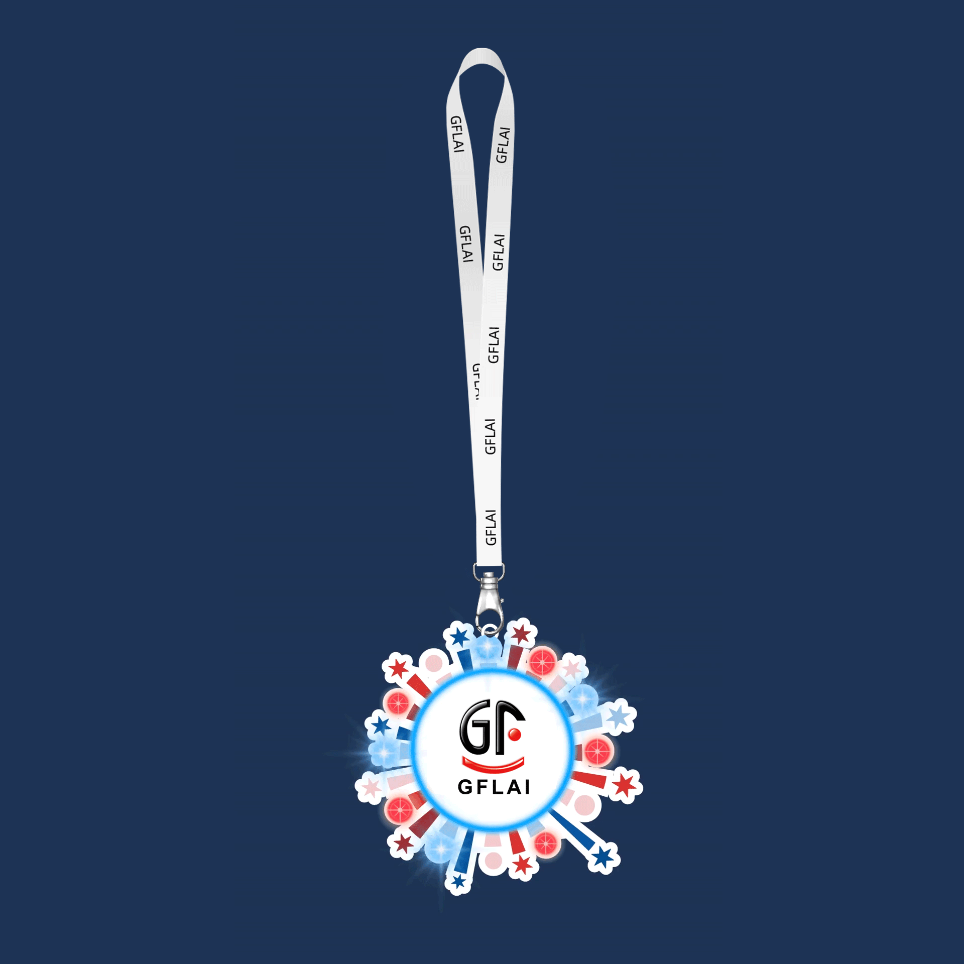 Slow flashing LED lanyard pattern with gentle on-off pulse in dark environment