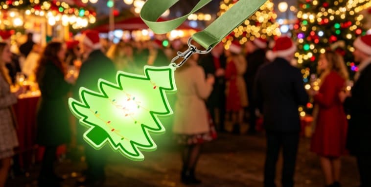 Audience wearing interactive LED lanyards with personalized colors at live event