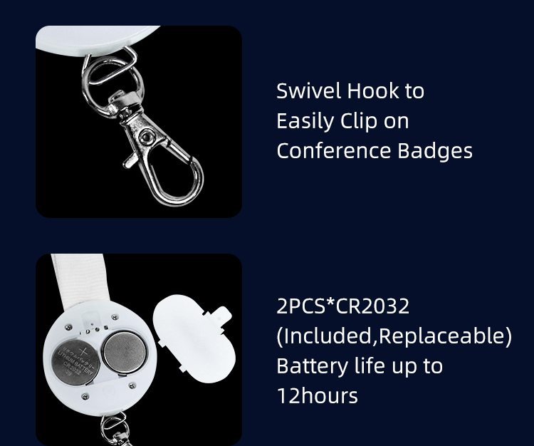 LED lanyard anatomy showing strap badge LED module and control button parts
