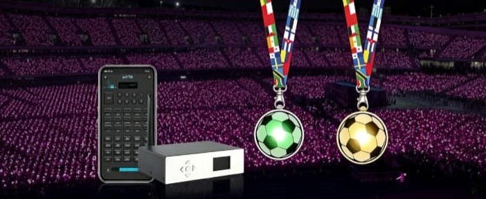 LED lanyard control devices including RF remote DMX transmitter and APP interface