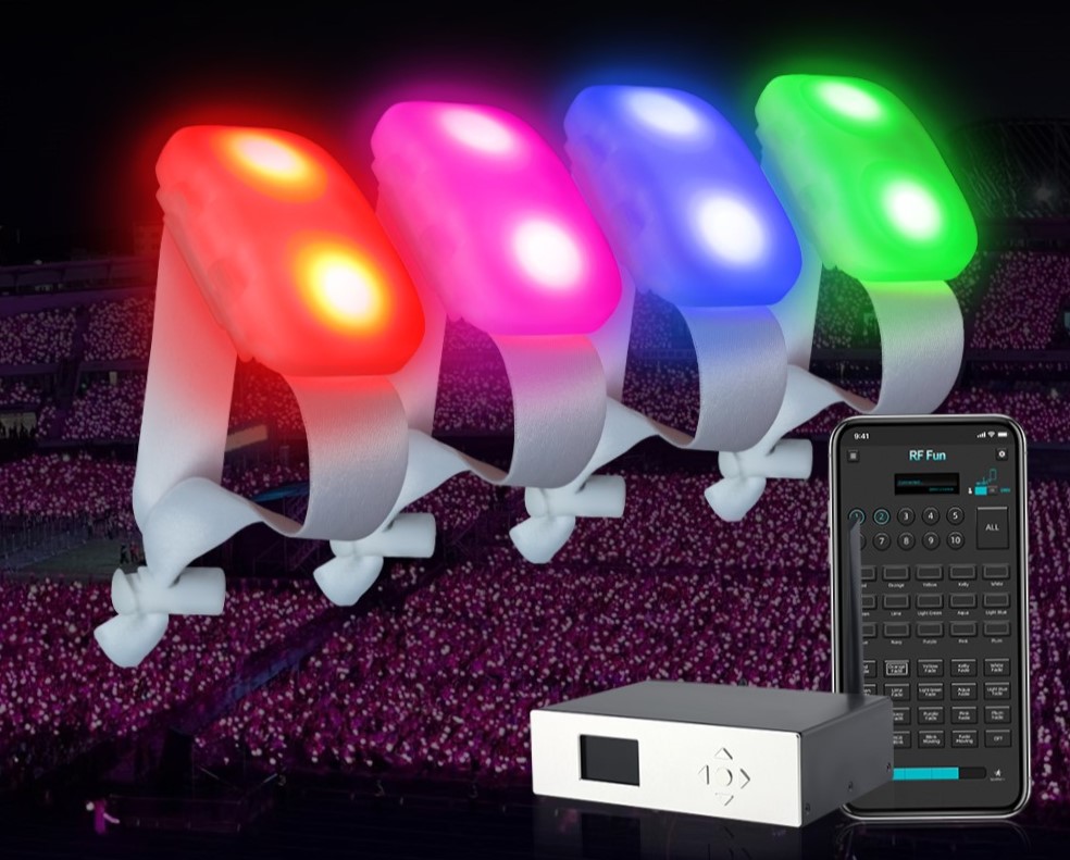 Aerial perspective of a multi stage music festival showing individual lighting zones separating different crowd sectors