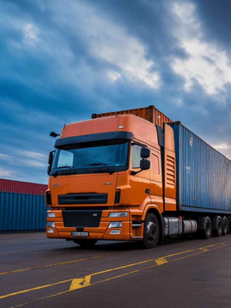 Global DDP logistics: containers, boxes with DDP labels, cargo