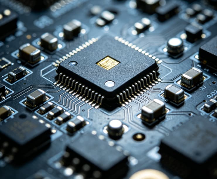 Macro lens detail view of internal addressable NFC and LED receiver chip architecture