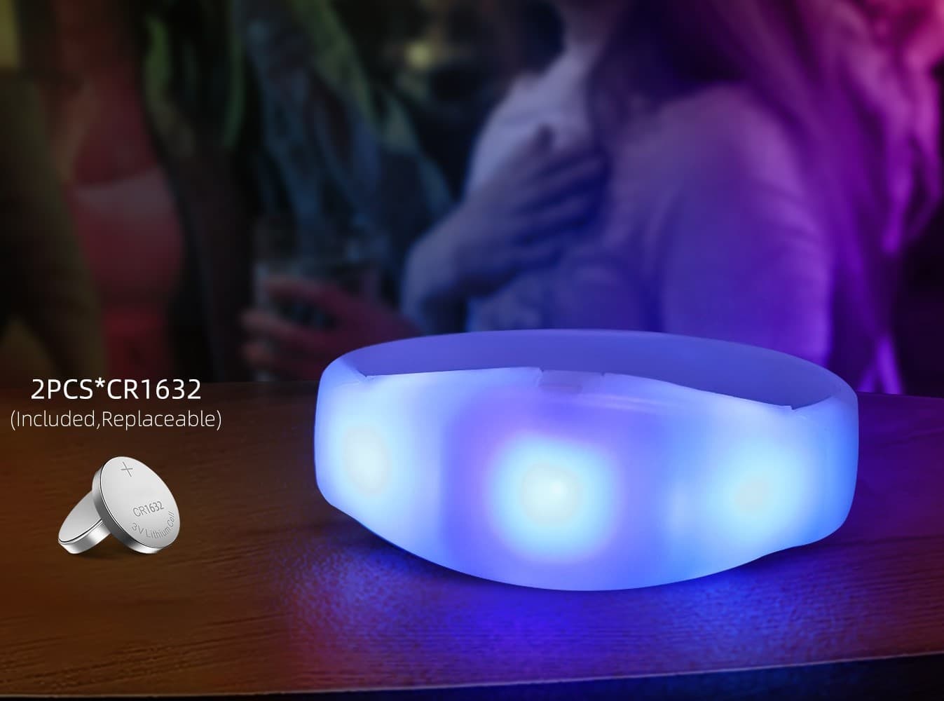 Sound activated LED bracelet close-up