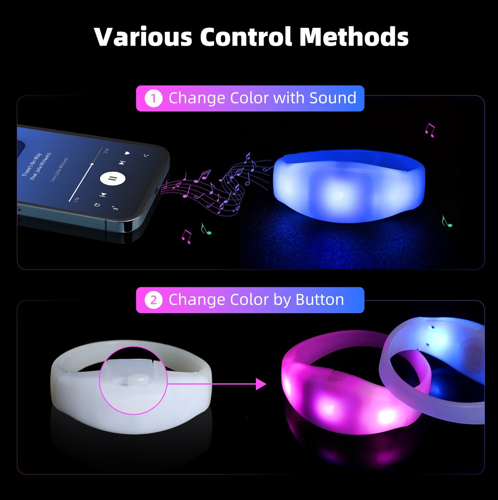 Sound activated LED bracelet with built-in microphone