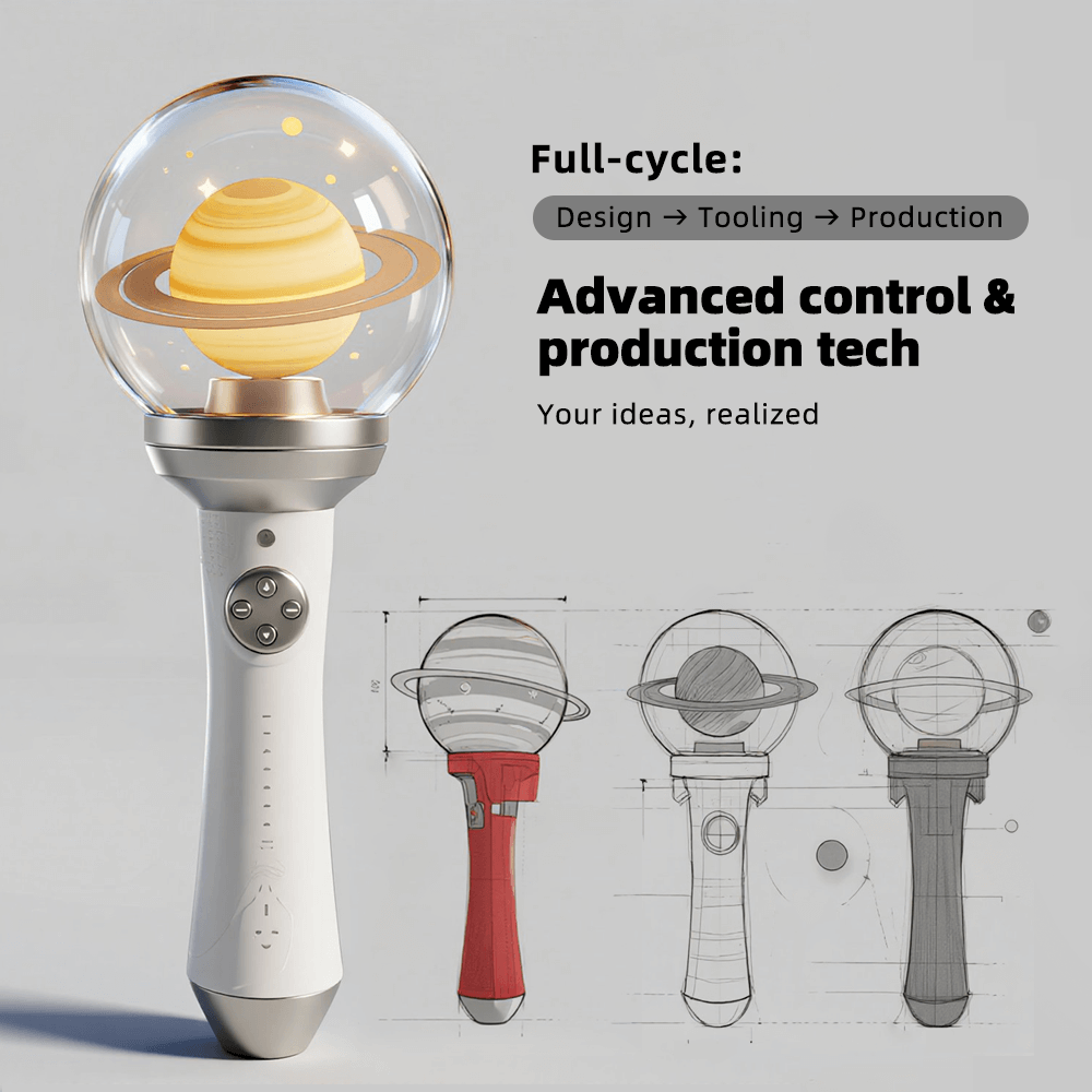 Industrial mold tooling layout for custom 3D geometric artist branding lightstick crown