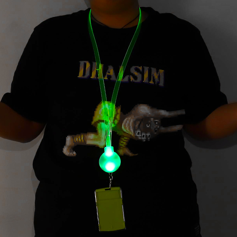GFH-002 TPU light up LED lanyard product shot with transparent strap and glowing ABS badge