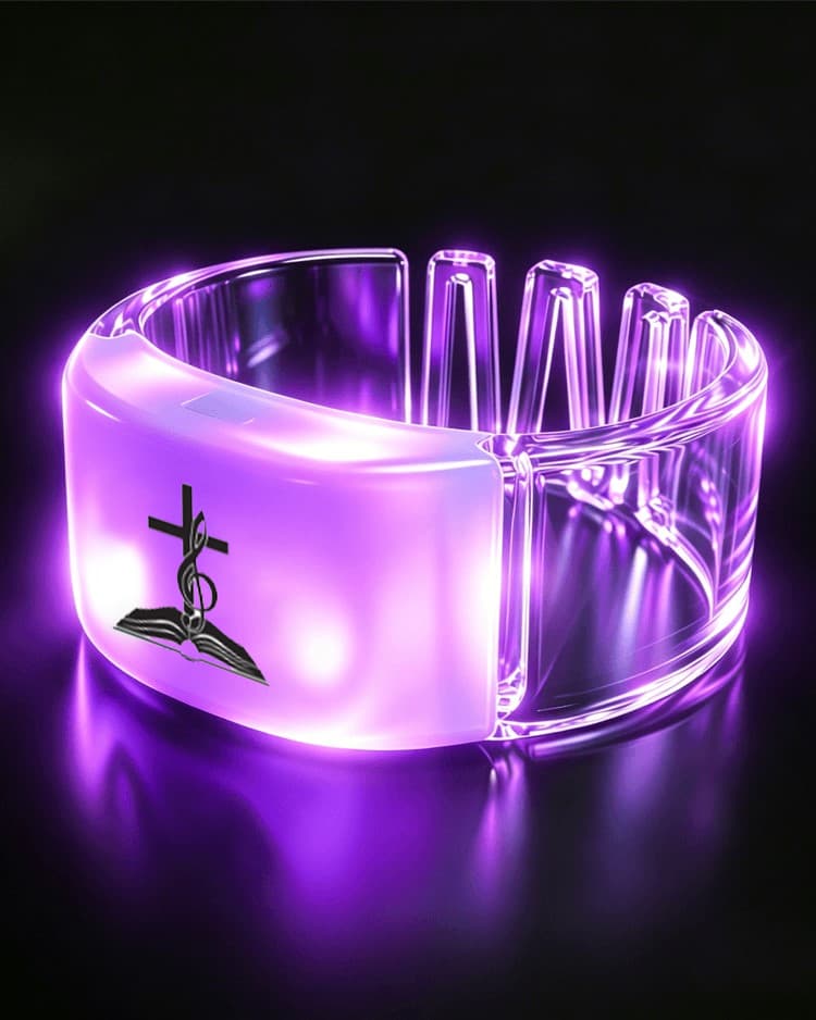 ergonomic w-shape crown style rf led wristbands utilizing premium abs composite core components
