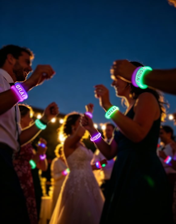 LED wristbands for wedding – couple sharing a glowing moment